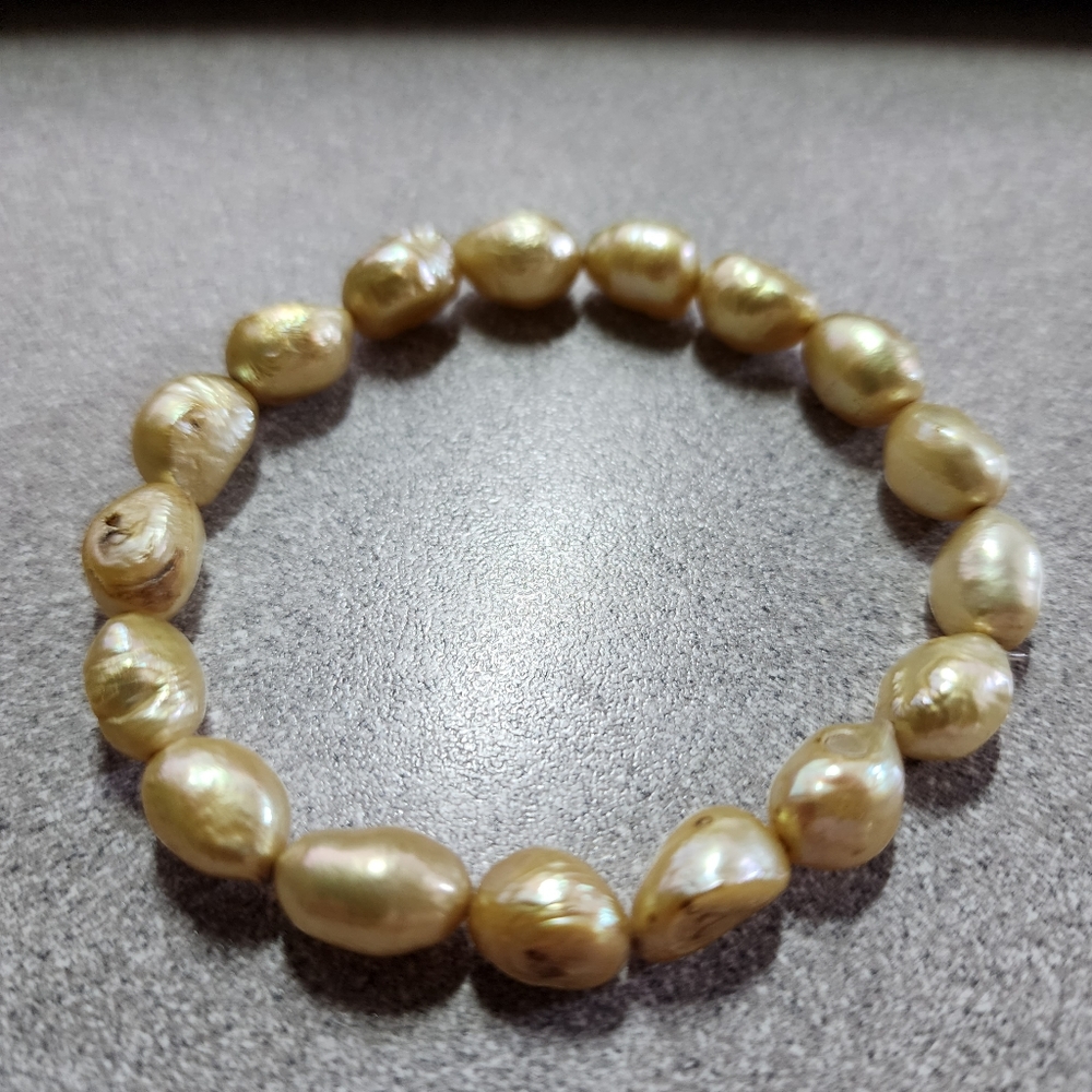Vintage natural fresh water pearl bracelet rare yellow color Stretch Bracelet